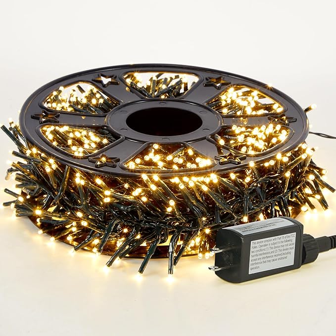 49FT 1000LED Warm White Christmas String Lights Outdoor with 8 Modes, IP44 Waterproof Plug in Christmas Tree Light Cluster Lights for Christmas, Patio, Garden, Indoor Outdoor Decor