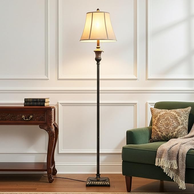 Brightech Sophia LED Floor Lamp, Tall Mid-Century Modern Lamp with Bell Shape Fabric Shade, Great for Bedroom & Living Room Decor - Bronze