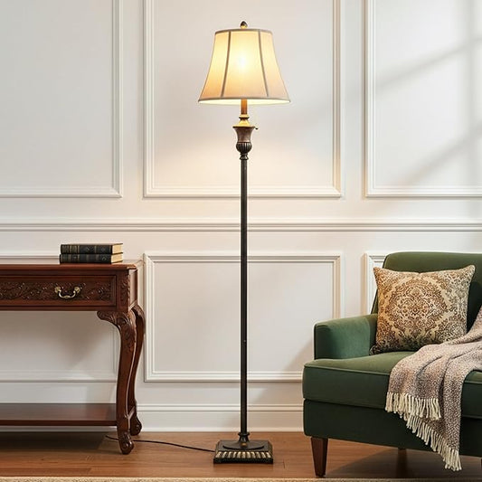 Brightech Sophia LED Floor Lamp, Tall Mid-Century Modern Lamp with Bell Shape Fabric Shade, Great for Bedroom & Living Room Decor - Bronze
