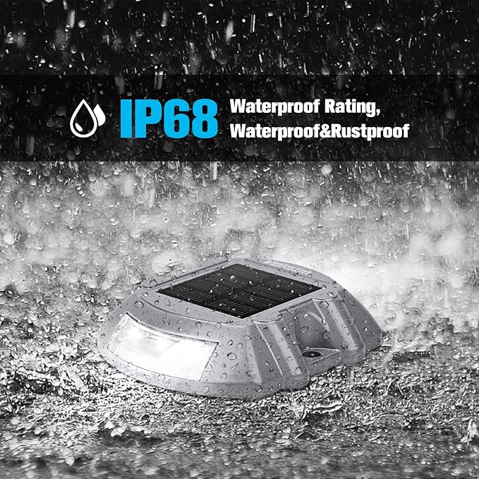 VOLISUN Solar Deck Lights Driveway Dock Lights, 16-Pack Led IP68 Waterproof Outdoor Warning Step Lights for Driveway Sidewalk Garden Pathway Yard(White, Auto On/Off