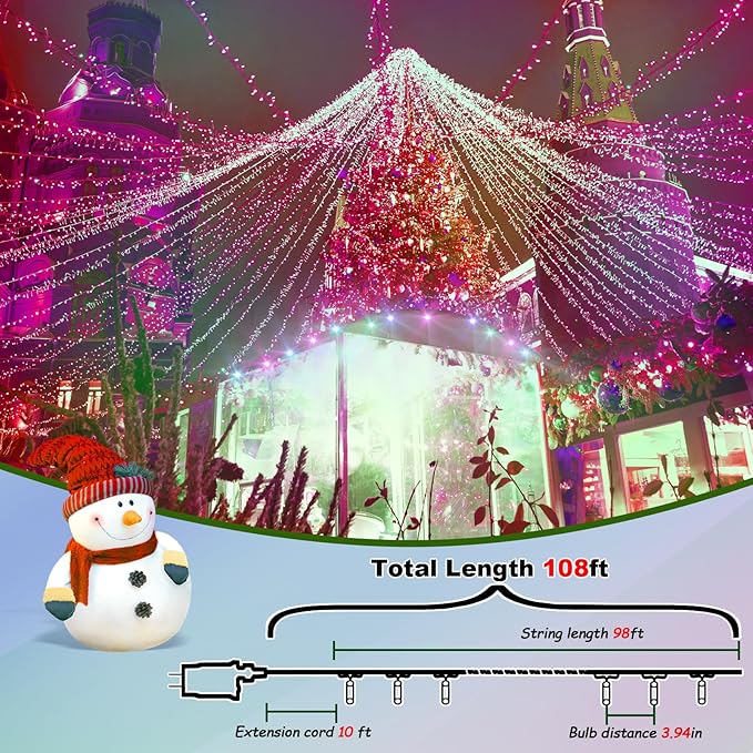 ILLUMINEW 500 Led Multi Color Outdoor String Lights Waterproof Easter Decorations, 174 Ft 8 Modes Twinkle Plug in Fairy Lights for Bedroom Yard Wedding Room Decor (Multicolor, 500Led)