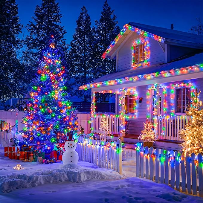 JMEXSUSS 600 LED Solar Christmas Lights Outdoor, 206.7 ft Multi Colored Christmas Lights Outdoor Waterproof, 8 Modes Solar String Light for Outside Garden Yard Patio Tree Xmas Decorations