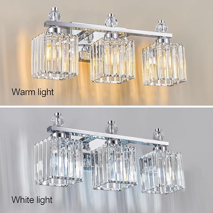 Bathroom Vanity Lights 3-Light Modern Crystal Vanity Light Chrome Bathroom Light Fixtures Over Mirror Crystal Bathroom Vanity Lighting Fixtures