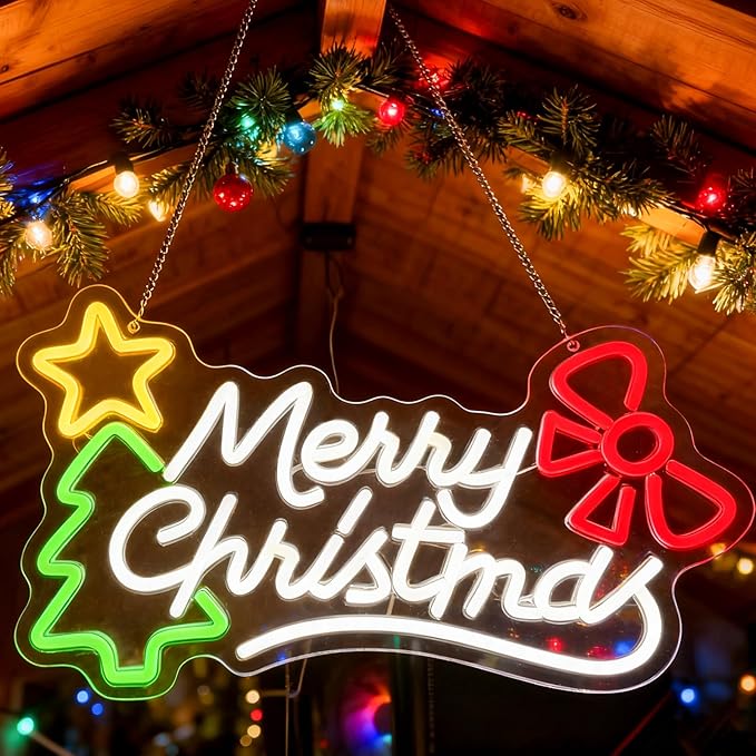 Merry Christmas Neon Sign Dimmable Christmas Neon Lights Xmas Wall Decor USB Powered Led Lights Xmas Party Bar Pub Club Winter Holiday Home Living Window Bedroom Festival Gift Decorations