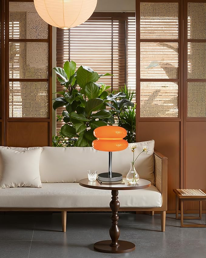 Mushroom Table Lamp for Bedroom, Cordless Mid Century Modern Lamp, Cute Egg Tart Small Night Light, 6000mAh Rechargeable Table Light for Living Room Nightstand Home Mushroom Decor Aesthetic (Orange)