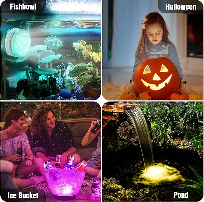 Rechargeable Submersible Pool Lights with Remote, Waterproof Underwater Charging Battery Operated Controlled 25 Color Changing LED with Magnet Floating Lights Pool Pond Decoration (4 Pack)