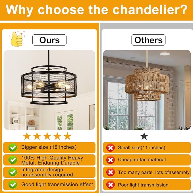 18" Modern Pendant Lights Kitchen Island, 6-Light Matte Black Pendant Light Fixtures, Industrial Farmhouse Hanging Pendant Lights for Kitchen Island Dining Room Living Room Bedroom Foyer Entryway
