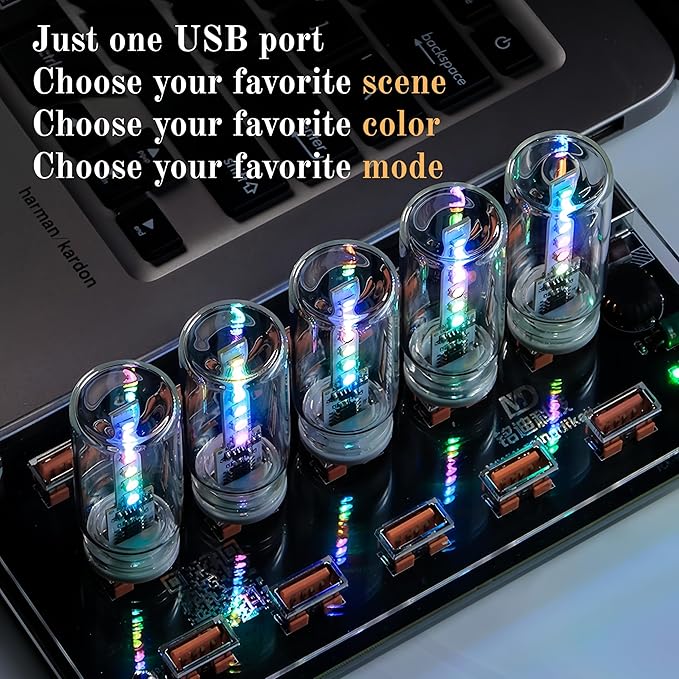 4PCS Mini USB Car Atmosphere Lights, Auto-Changing 7 Colors, Transparent & Frosted Shell Bottle Night Lights, Touch Control for Vehicle Holiday Party Camping Bedroom Decor.
