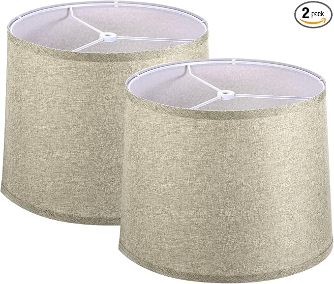 PATIKIL Lamp shades for Table Lamps Set of 2, 11.4" Top x 12.6" Bottom x 9.8" High Drum Lamp shades for Floor Lamps Medium Linen Lampshade Easy Assembly for Lamp Replacement, Light Brown