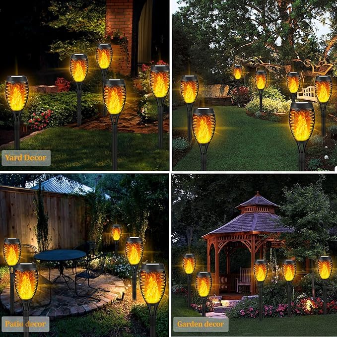8 Pack Solar Outdoor Garden Lights, Solar Tiki Torches Lights with Flickering Flame for Garden Decorations, Waterproof LED Torches Light for Outside Patio Yard Decor