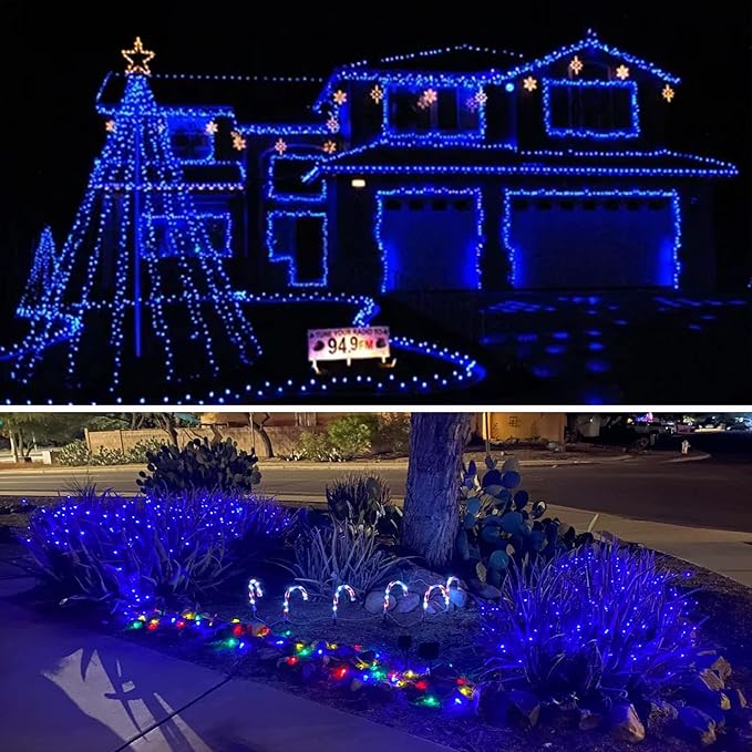 2 Pack 33ft 100 LED Solar Copper String Lights,8 Modes Christmas Fairy Lights Waterproof IP65 Twinkle Lighting Indoor Outdoor Fairy Firefly Lights Auto ON/Off (Blue)