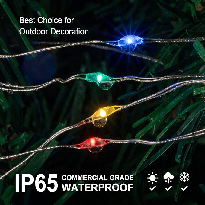2 Pack Solar Fairy Lights - 33ft 100L Multicolor Twinkle Lights with 8 Modes, Firefly String Copper Wire, for Christmas, Bedroom, Patio, Wedding, Party