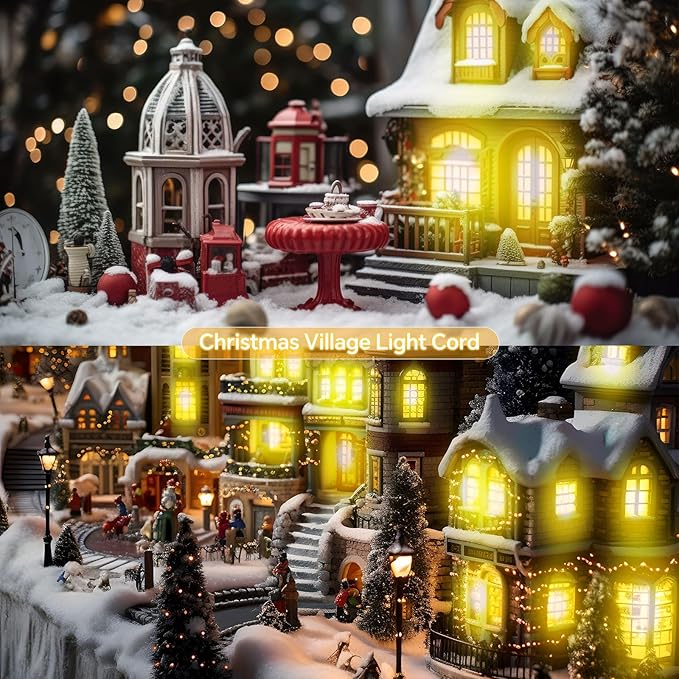 Leelosp 26 FT Accessory Cord with 15 LED T20 Light Bulb, Christmas Village Light with 2 Fuse Blow Mold Cord ON/Off Switch for Christmas Trees Craft Holiday Halloween