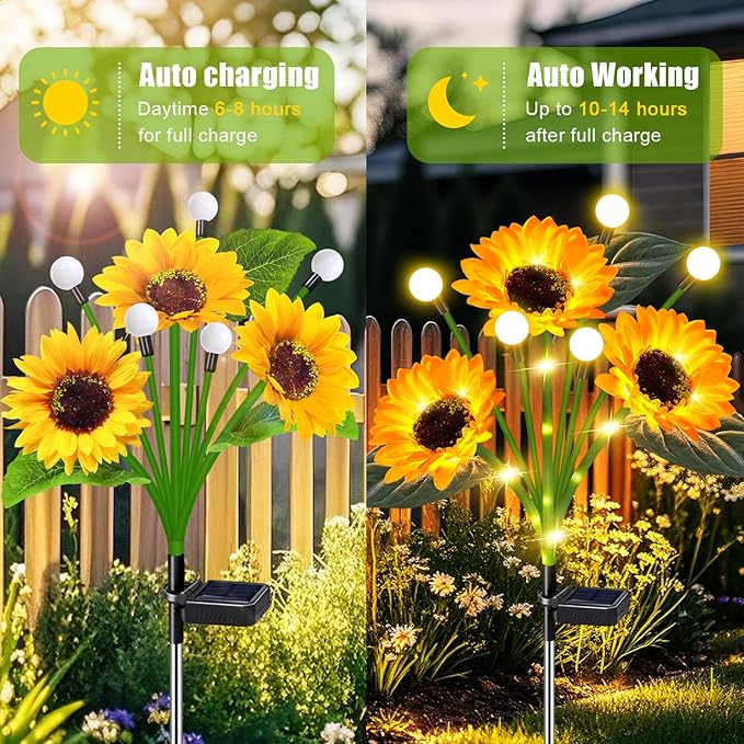 Solar Sunflower Lights 6 Pack Waterproof LED Firefly Garden Decor for Mom Grandma