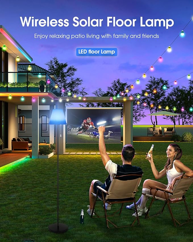 Outdoor Floor Lamp Solar Powered Outdoor Lamps for Patio Waterproof, Rechargeable Indoor Cordless Floor Lamp with Light Sensor, Smart RGB LED Outdoor Lamp for Lawn, Pool, Garden.