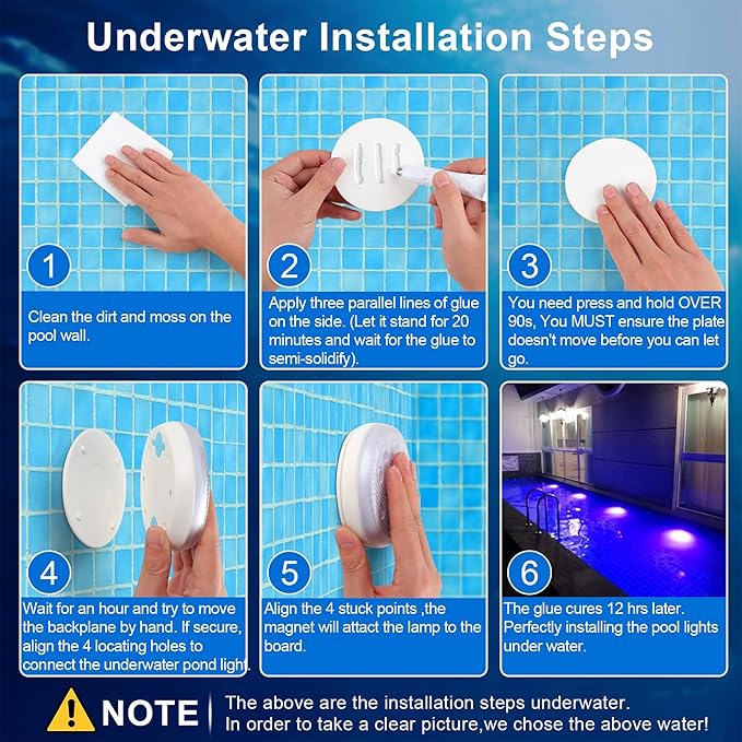 2PCS Ultra-Bright Rechargeable Submersible LED Pool Lights – IP68 Waterproof, 16 Colors, 6 Modes, RF Remote, Magnetic Base & Glue Mount –for Pools, Ponds, Hot Tubs & Fountains