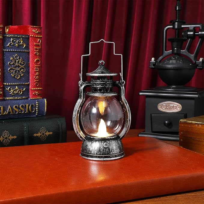 Kisangel Retro Handheld Lantern Battery Operated Decorative Lamp with Handle for Indoor Bar Party Atmosphere Scene Lighting 4.92X3.07X2.28In(Includes Battery, Random Style)