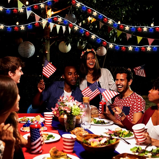 Red White Blue Stars String Lights, 8.5Ft 4th of July Decorations Lights with 10 Red White Blue Lights, Plug in Stars String Lights Outdoor for Independence Day Memorial Patriotic Party Gift Decor