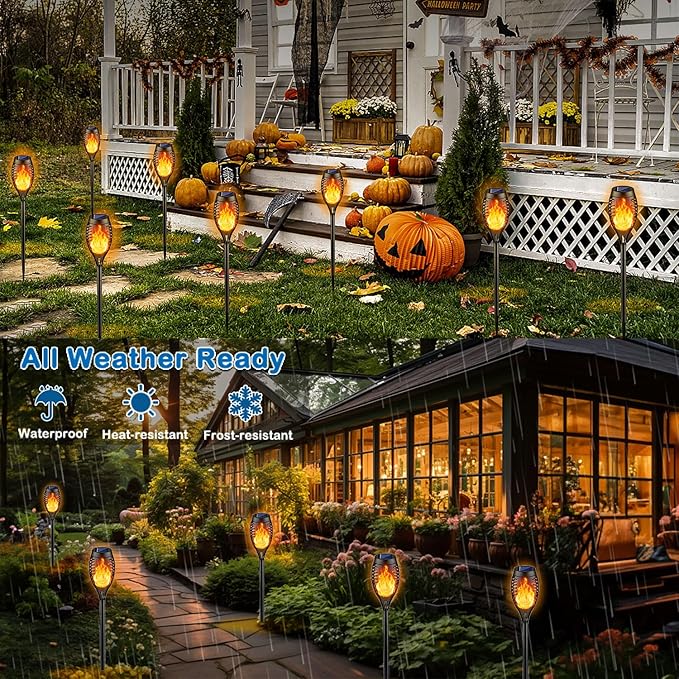 Kurifier 16Pack Solar Torch Lights, Solar Lights Outdoor Waterproof, Flickering Flame Garden Lights Solar Powered, Outdoor Solar Lights for Yard, LED Tiki Torches for Outside Pathway Yard Garden Decor