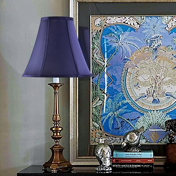 GO&SO Set of 2 Blue Bell Lamp Shades 6" Top x 13" Bottom x 9.8" High(Spider) Medium Lamp Shade, Traditional Fabric Lamp Shade for Table Lamp,Floor Lamp,Side Ribbing Hand Crafted Replacement Lampshade