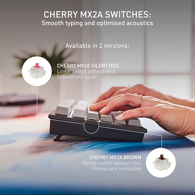 Cherry KW 300 MX Black Mechanical Keyboard | Compact hot-swappable | Sound-Proofed housing | Multi Connection | MX2A Brown Switches