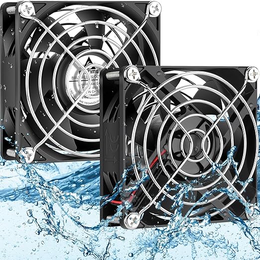 GDSTIME 80mm x 25mm 12V IP68 Waterproof Exhaust Fan Small Brushless DC Cooling Computer Case Fan 2 Pin Dual Ball Bearings for RV Fridge Ventilation, 2 Pack
