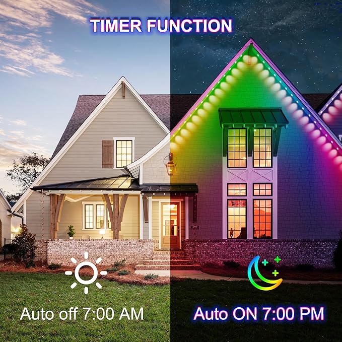Permanent Outdoor Lights,50ft 36LEDs Eternity Lighting,RGB+IC Smart Eaves Light IP67 Waterproof,for Halloween, Christmas, Holiday, Party,Compatible with Alexa, Google Assistant
