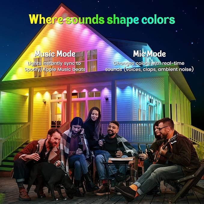 ISOPHO Permanent Outdoor Lights, Smart RGB String Lights with 75 Scene Modes, 100ft Eaves LED Light, Waterproof IP67, Applicable to All Holidays, Parties, Halloween, Christmas, App & Remote Control