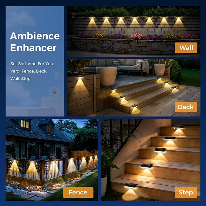 Solar Deck Lights Outdoor 24 Packs, Solar Powered LED Step Lights Waterproof Outdoor for Deck, Stairs, Step, Fence, Wall, Patio, Yard, Pool and Pathway (Warm White)