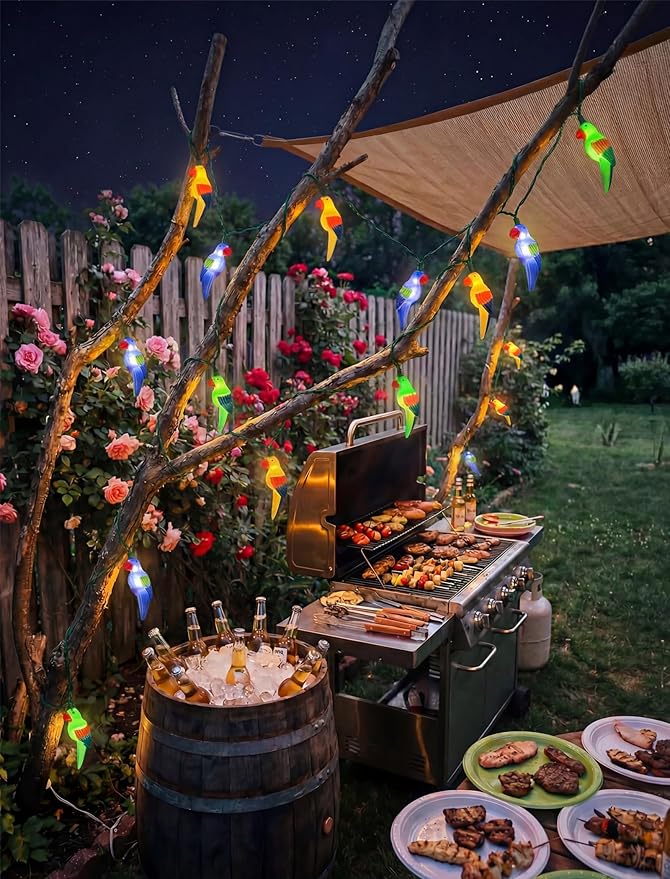 Multicolor Parrot String Lights, 8.5Ft Parrot Camping Outdoor Party Lights with 10 LED Multicolor Parrot Lights, Summer Patio Decorations String Lights for Bedroom Home Decks Party Lighting