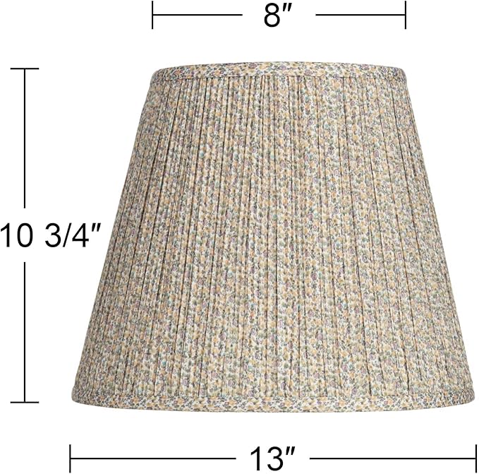 Hardback Shirred Empire Cottage Core Lamp Shade Yellow Floral Medium 8" Top x 13" Bottom x 11" Slant x 10.75" High Spider with Replacement Harp and Finial Fitting - Springcrest