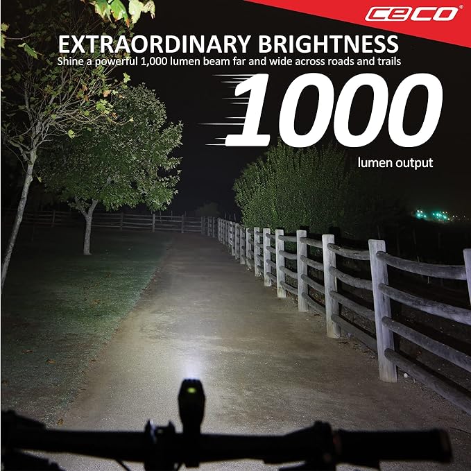 CECO USA 1000 Lumen USB Rechargeable Bike Light – Tough & Durable IP67 Waterproof & FL-1 Impact Resistant – Super Bright Model F1000 Bicycle Headlight – for Commuters, Road Cyclists & Mountain Bikers