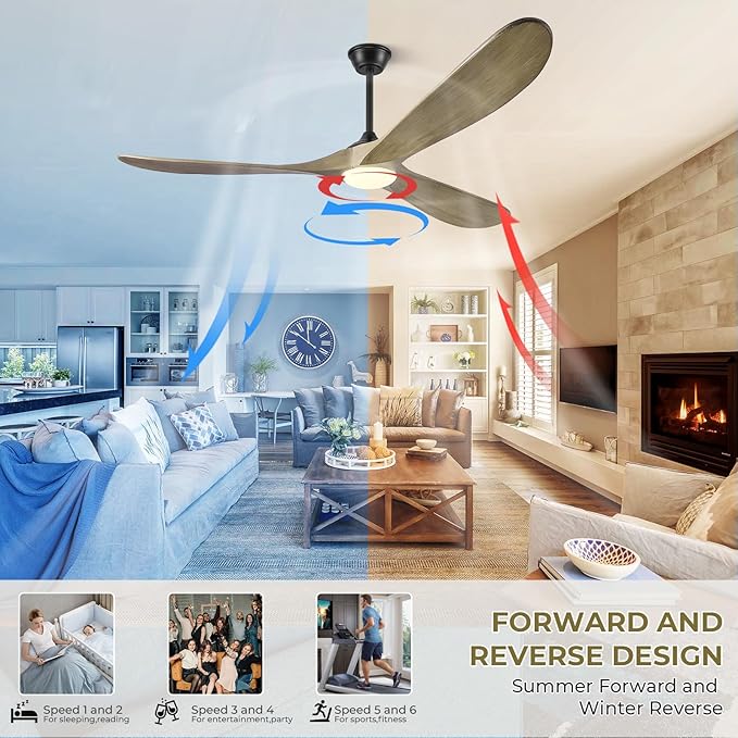 60" Ceiling Fans with Lights and Remote Control, Outdoor Ceiling Fan with Lights High CFM Quiet 3 Blade Wood Walnut Ceiling Fan,Bronze Gray