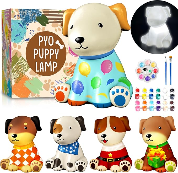 Goody King Paint Your Own Dog Lamp Kit, DIY Night Light, Crafts for Teens Girls Boys, Arts & Crafts Kit, Painting Kit for Kids, Room Decoration, Christmas Birthday Gift for Kids Ages 3 4 5 6 7 8+