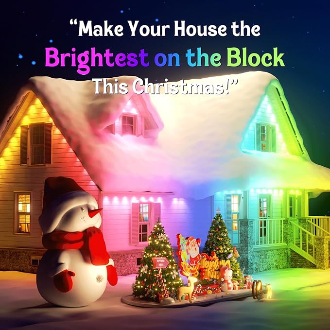 Fitop Permanent Outdoor Lights, 50FT RGB Smart Eaves Light for House, IP67 Waterproof LED Strip Light, Extendable Outdoor Decor Lights, Music Sync, App/Remote Control, Compatible with Alexa/Google