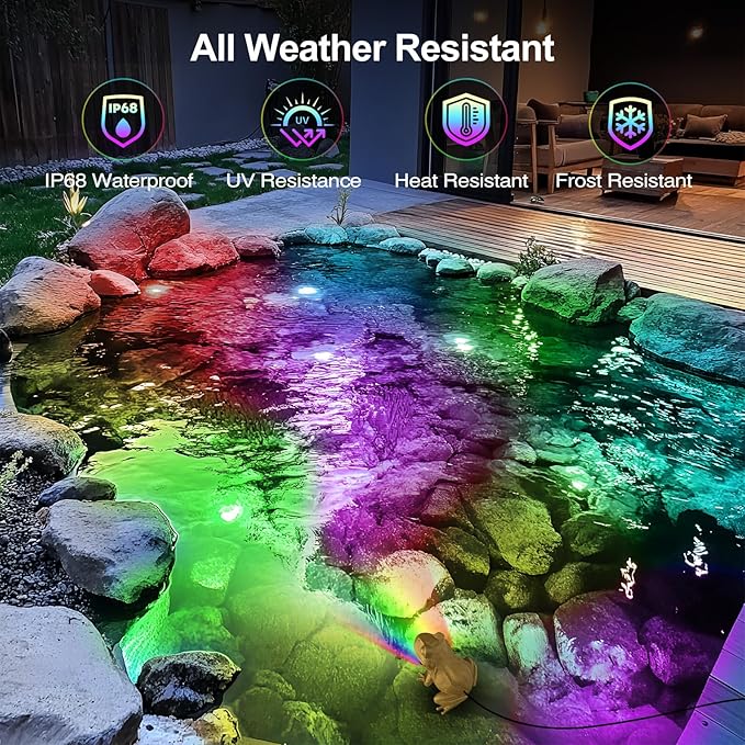 Pond Light with APP, 6W Frog Fountain Light led Underwater with 12V Transformer, IP68 Waterproof Underwater Pond Lights with 32FT Cable for Ponds Waterfall Fountain Water Feature, 1 SpotLights