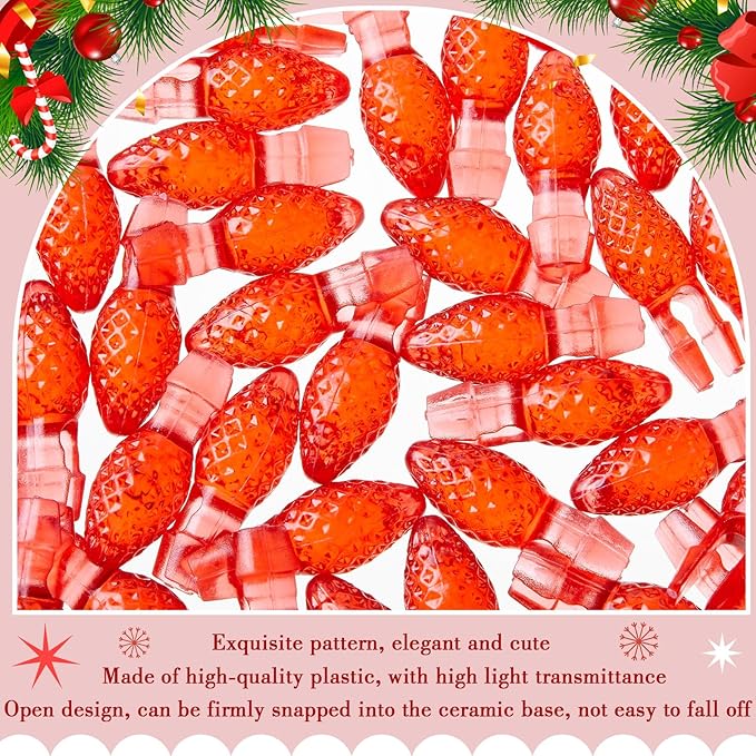 Boao 120 Pcs Ceramic Christmas Tree Replacement Lights Clear Plastic Flame Peg Bulbs Accessories for Ceramic Christmas Trees and DIY Projects(Red,Medium)