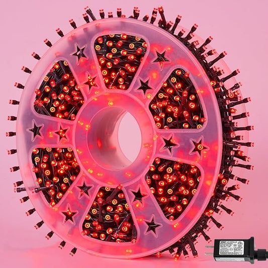 QITONG 165ft 500 LED Red Christmas Lights, Christmas String Lights Outdoor Waterproof Plug in, Green Wire Twinkle Light Indoor with 8 Modes