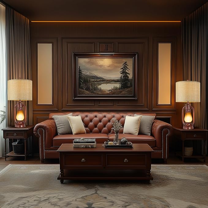 26'' Miner Table Lamps Set of 2 for Bedroom, Rustic Bedside Lamps with Nightlight, Farmhouse Lantern Nightstand Lamps with USB A+C Ports, Decor for Living Room, Study, Home Office (Bulb Included)