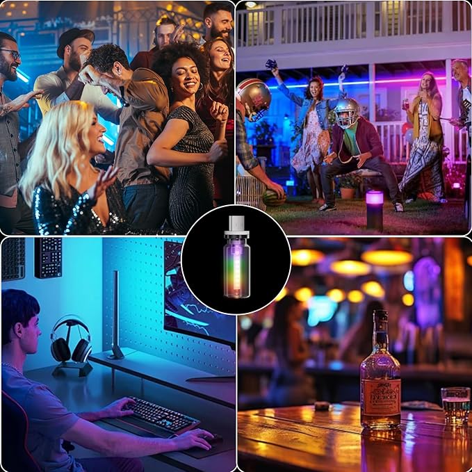 4 PCS USB Night Light Bulb, Portable Plug-in Retro Car Interior Ambient Lights, Mini Touch Dimmable Glass Bottle LED Bulb for Vehicle, Bedroom, Hallway, Camping, Holiday(2RGB&1Red&1Blue)