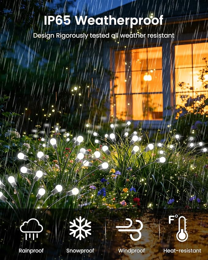 OZS 8 Pack Total 64 LED Solar Firefly Lights Fairy Outdoor - Solar Garden Lights Outdoor, Sway by Wind, Waterproof for Garden Patio Pathway Fairy Decoration (Cool White)