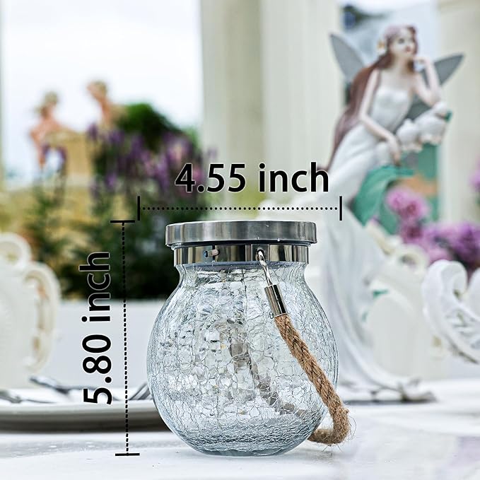 Cooo Gifts for her him 2 Pack Solar Lanterns Outdoor Waterproof Heavy Crackle Glass 30 LED Warm Firefly Lights Stainless Steel Lid 215% Solar for Women Mom Grandma Outdoor Lamps Garden Yard Decor