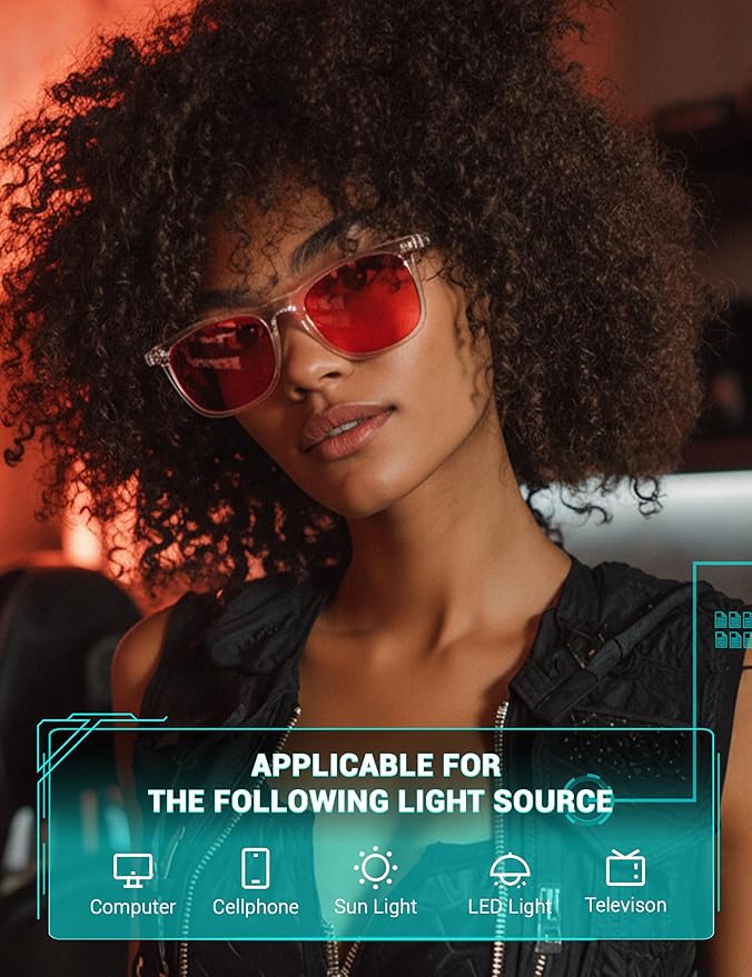 TIJN Sleep Glasses Blue Green Light Blocking Dual AR Coatings Amber Lens for Computer Gaming Screen Fatigue & UV Protection
