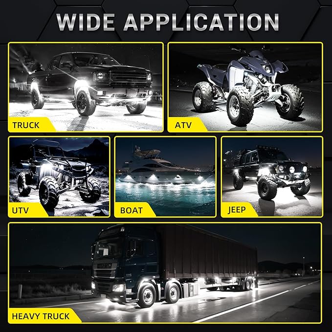 10 Pods Pure White LED Rock Lights with Power Swith Wiring Harness, 6000K Super Bright Waterproof Under Trailer Lighting White Underglow Kit for Trucks Trailer Offroad Pickup SXS ATV UTV