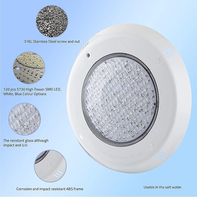 LED Pool Lights, 30W, 12V AC,16ft. Cord, IP68 Waterproof, Underwater Lights for Swimming Pool (Not Included 12V AC Transformer)(RGB Two-Wires)