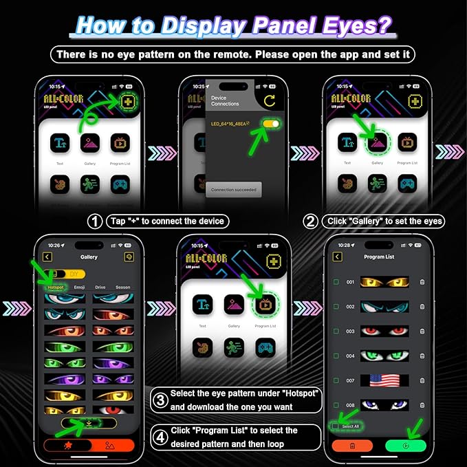LED Devil Eye Lights for Windshield 15"x4" [Advanced Chip, 100% Synced Dual Screen] Dynamic Flexible Programmable Custom LED Eyes Display for Car Motorcycle Window with Remote & APP Control