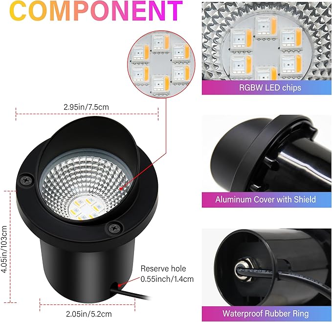 8 Pack Low Voltage Christmas Outdoor Landscape Lighting, RGBW Shielded Well Lights,Color Changing IP67 Waterproof Paver Light Pathway Light,LED Outdoor In-Ground Lights for Garden Yard Fence Deck