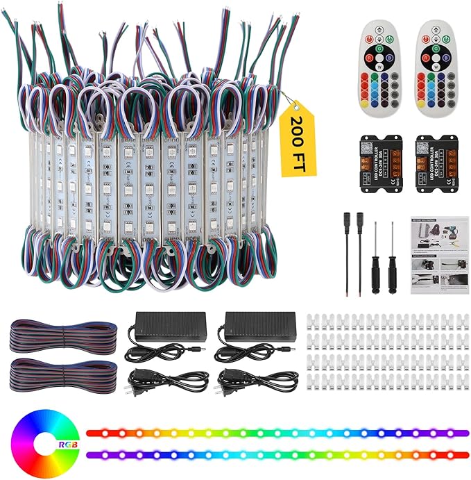 Dyna-Living 200FT RGB LED Storefront Lights for Business 400PCS 3-led 5050 SMD LED Module Light with Music Sync Mode APP Bluetooth & IR Controller IP68 Waterproof Storefront Lights