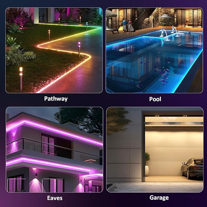 400FT Outdoor RGB LED Strip Lights, IP65 Music Sync Led Lights with App Control and Remote,Color Changing Waterproof Led Rope Lights for Outdoor, Balcony, Roof, Garden, Stairs