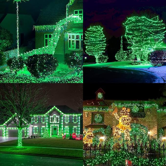 Green St Patricks Day Lights, 32.5FT 100LED Twinkle Christmas String Lights with 16 Lighting Modes, Waterproof Plug in for Indoor Outdoor Holiday Xmas Tree Garland Party Bedroom Decorations